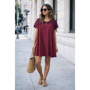 Natural Life Dress XS Small Embroidered Baby Doll Flowy Relaxed Coastal Tunic